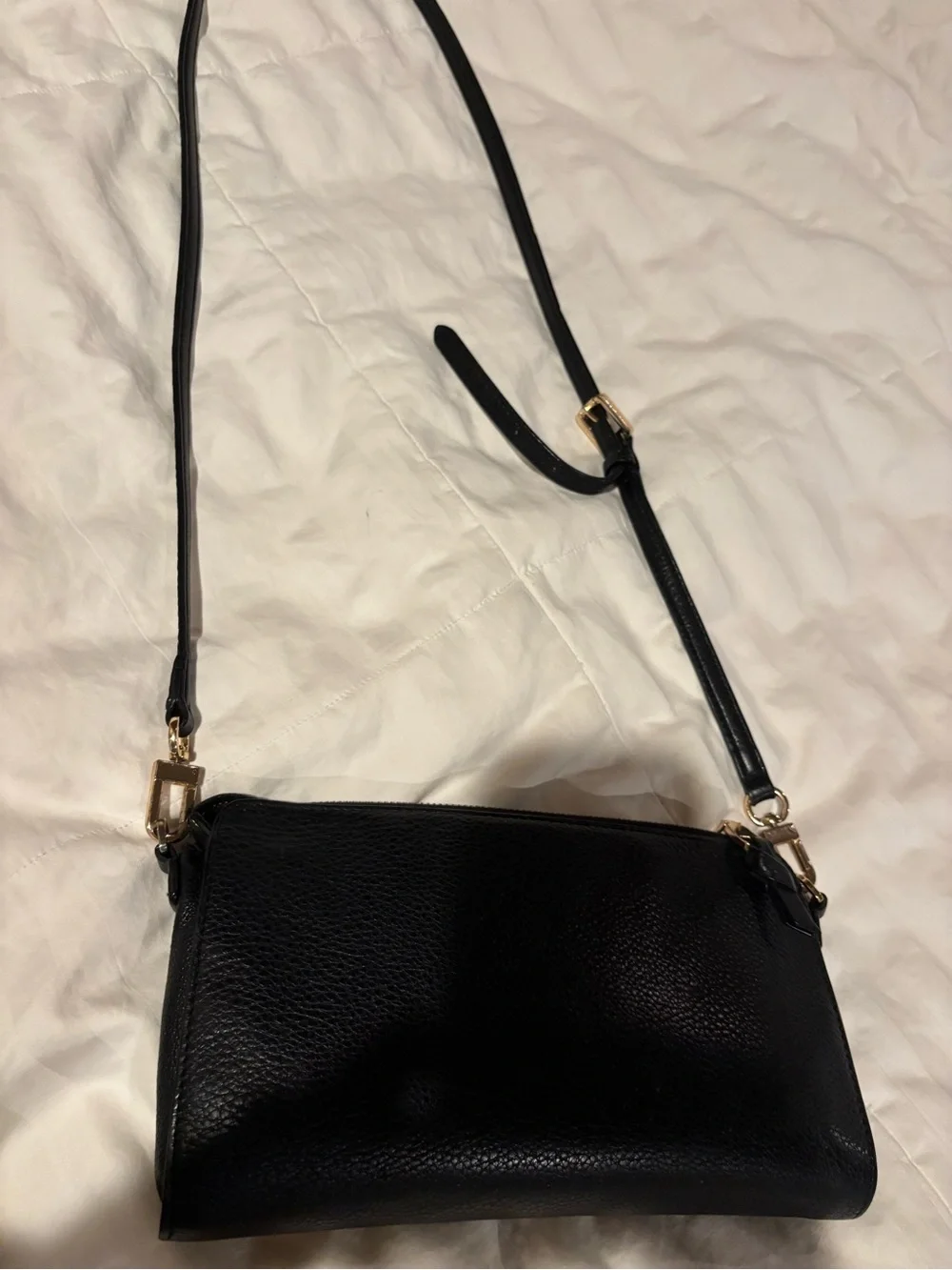 Tory Burch Black Pebble Leather Crossbody Small Bag With Gold Zipper